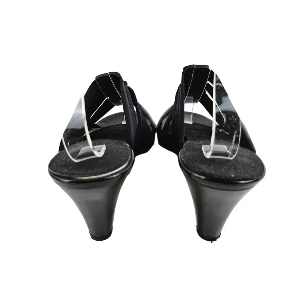 East 5th Black Heeled Sandals Decorative Fabric Straps Open Toe Slip On 199680 8 - Picture 3 of 8